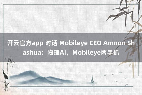 开云官方app 对话 Mobileye CEO Amnon Shashua：物理AI，Mobileye两手抓